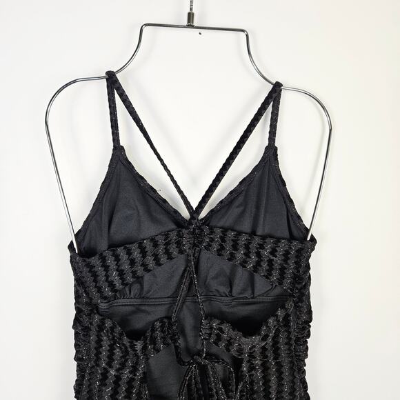 New Cupshe Metallic Black Plunge Ruched One-Piece Swim Suit Size Small Padded - Picture 9 of 15